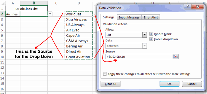 Dropdown list with a table as source