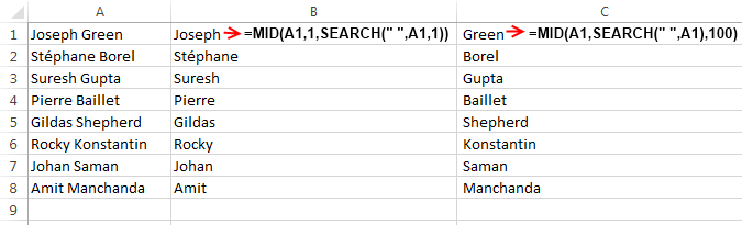 MID function with Search Function example