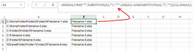 Extract filename from filepath with a formula