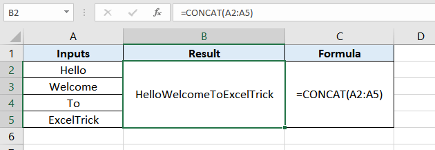 CONCAT function can also work with the vertical cell