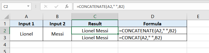 Example of CONCATENATE Function In Excel