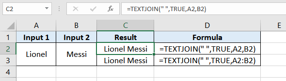 Concatenation in Excel using the TEXTJOIN function
