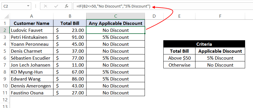 excel if else formula with less than equal to operator