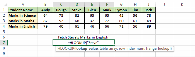 Lookup Value in H_LOOKUP