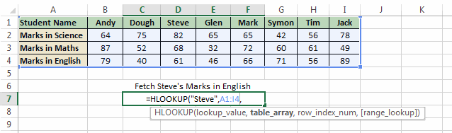 Table Array in H_LOOKUP
