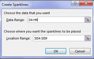 data range for creating sparklines