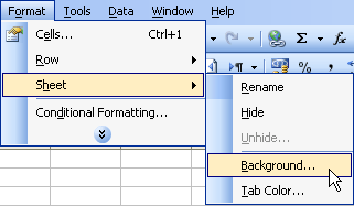 Background-option in Excel 2003