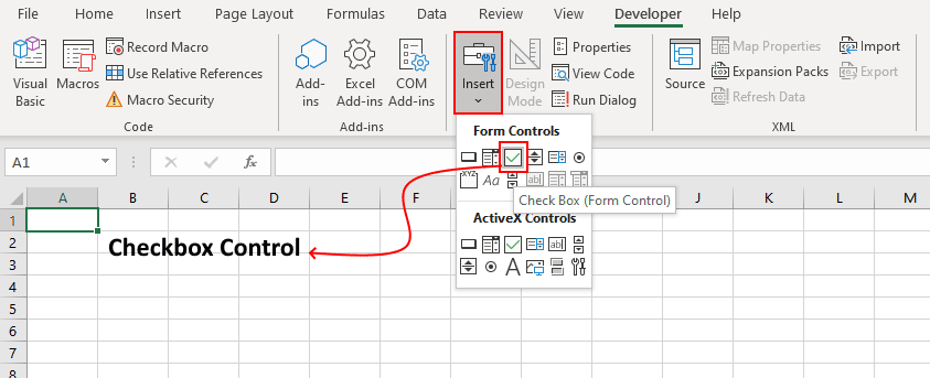 Inserting a checkbox in excel