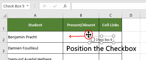 Adjust the excel checkbox position