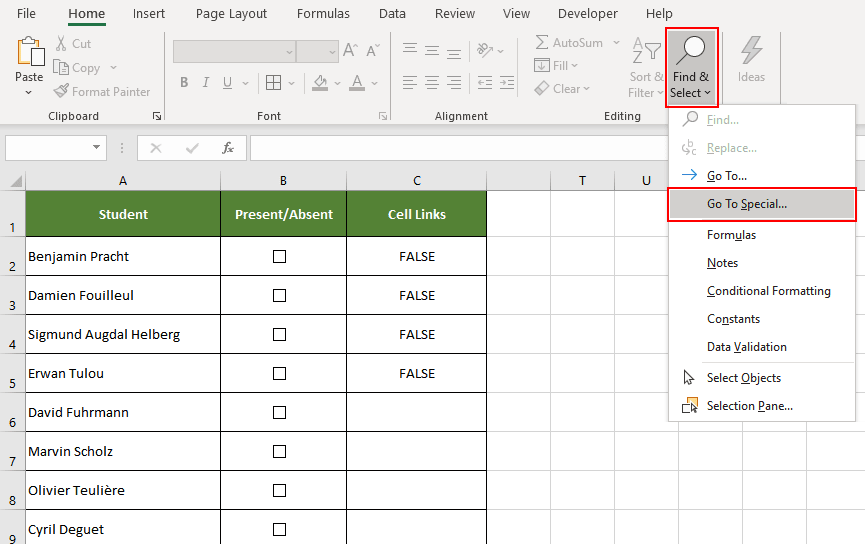 Find and Select Option In Excel