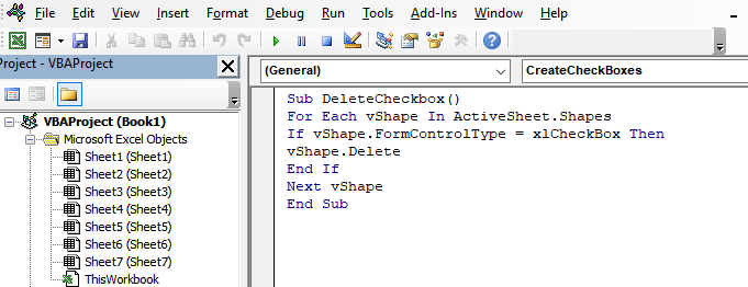 VBA Code to delete multiple checkboxes