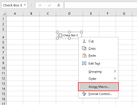 Adding a macro to excel checkbox