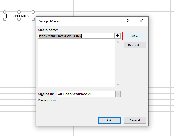Assigning a macro to excel checkbox