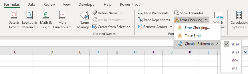 Error Checking drop-down in the Ribbon