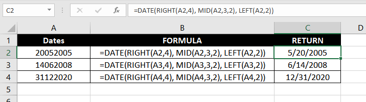 Converting a number into a date using the DATE function