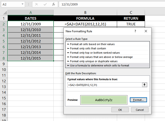 Use a formula to determine which cells to format