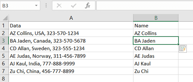 Using Automatic Flash Fill in Excel