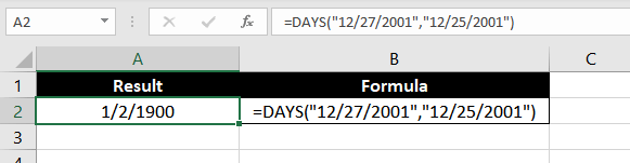 DAYS function can also accept dates as text values