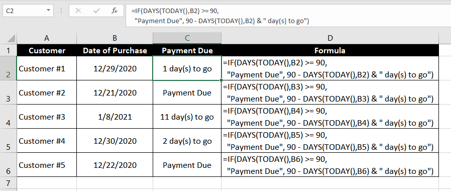 set a text that says how many days are remaining for the payment due date