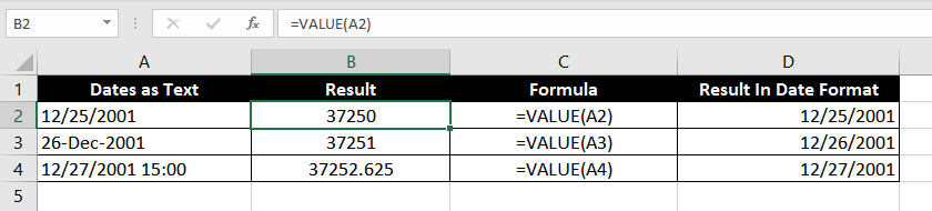 VALUE function’s syntax is similar to that of the DATEVALUE function