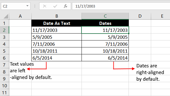 Excel right-aligns dates by default
