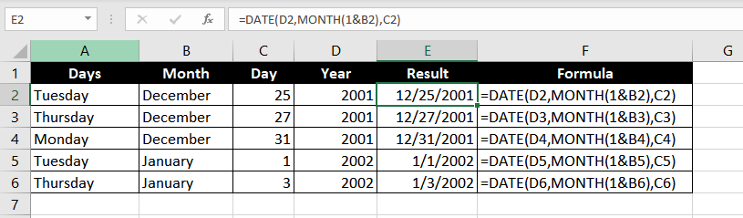 MONTH function inside the DATE function’s month argument
