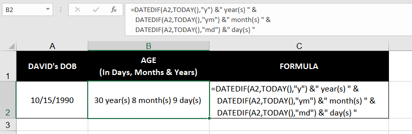 Find out Age in Years, Months, and Days