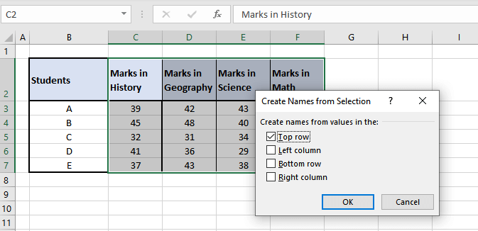 In the "Formulas" tab, click "Create from Selection"
