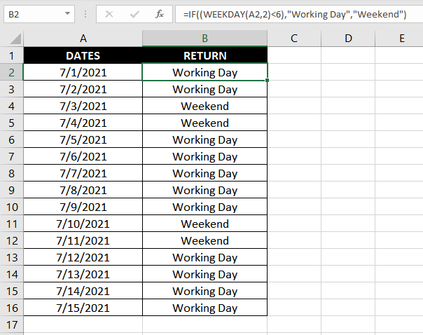 WEEKDAY Function with Conditional Formatting