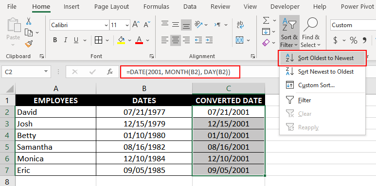 we have generated another helper column "Converted Date"