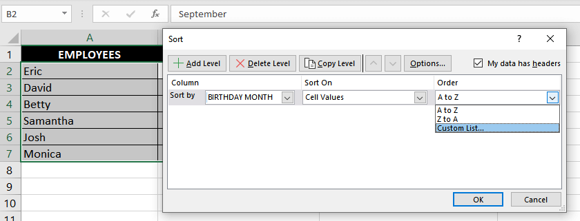 Select Custom sort and when prompted