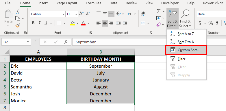 Sorting Dates by Names of Months or Weekdays