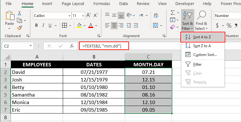 Arranging Dates by Month and Day