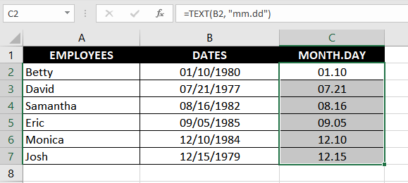 notice that Monica’s birthdate is correctly listed before Josh’s