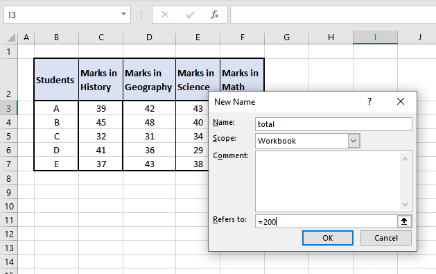 How to Create an Excel Name for a Constant