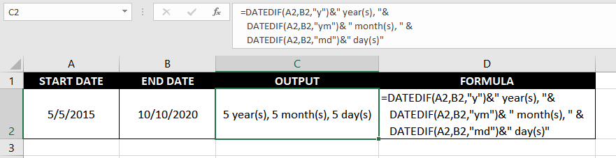 Get Years, Months, and Days Between Two Dates