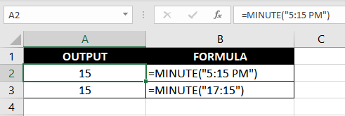 Plain Vanilla Formula for the MINUTE Function