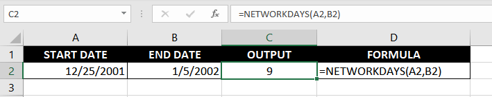 Plain Vanilla Formula for the NETWORKDAYS Function