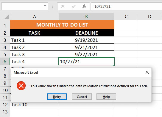 you will notice that you can't enter a date that's not in the current month or any date before today
