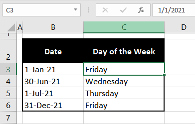 Selecting any day will display its date in the Formula Bar
