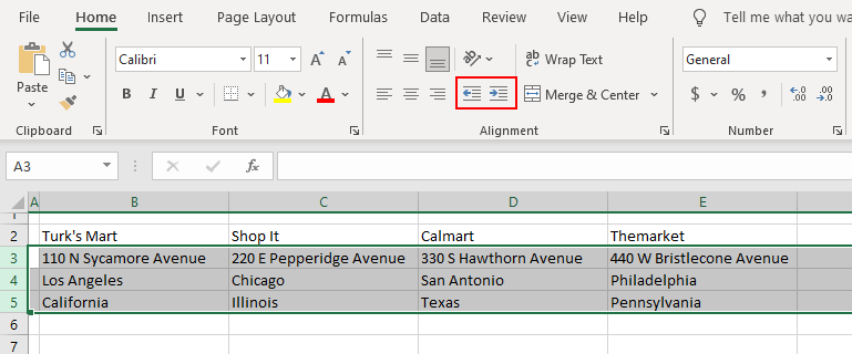 Indent Option on the Ribbon