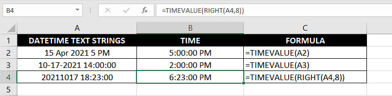 Using the TIMEVALUE Function with Date-Time Values