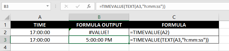 TIMEVALUE Function on Valid Time Values