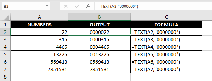Add Padding Zeros to Numbers with the TEXT Function