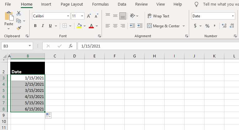 Autofill Months in Excel Using the Fill Handle
