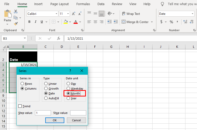 Autofill Month Sequence Using the Series Dialog