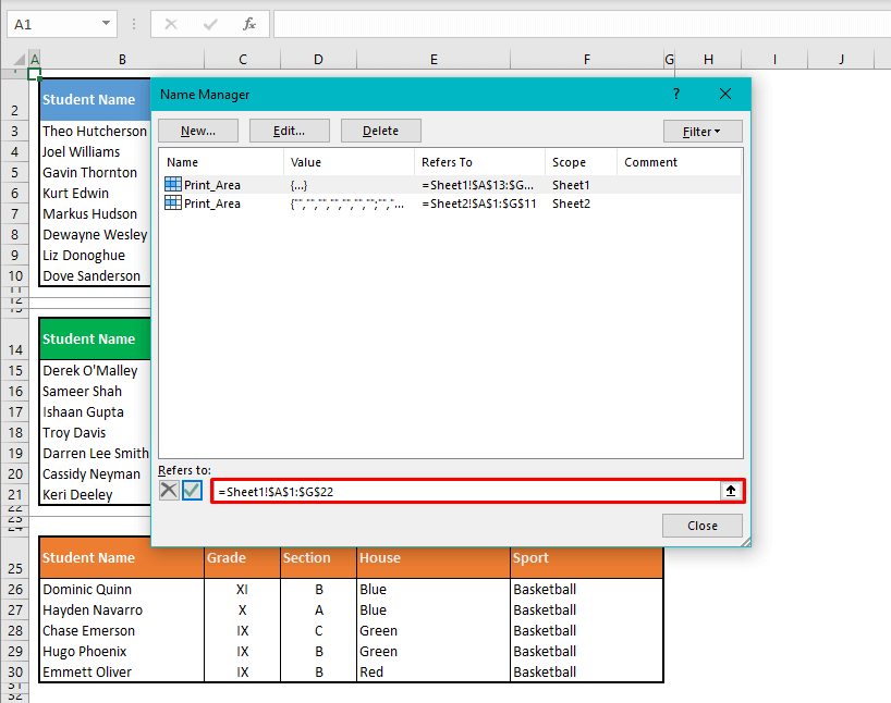 Modifying Print Area by Using Name Manager