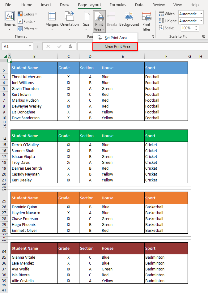 How to Clear the Print Area in Excel