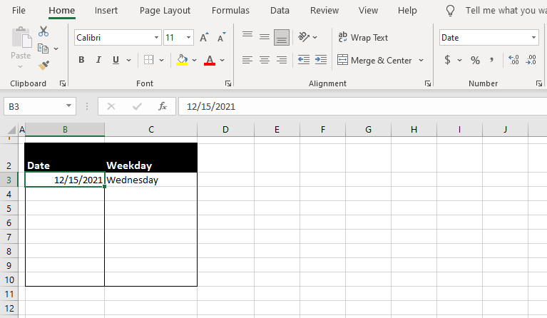Autofill Weekdays Using the Fill Handle