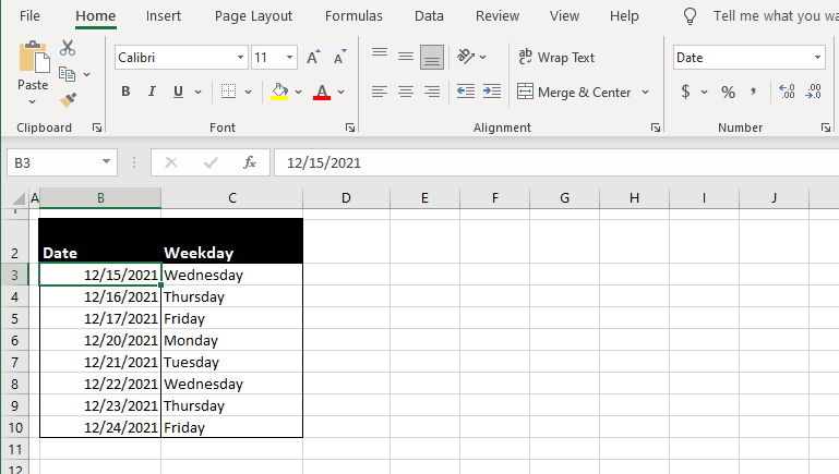 Autofill Weekday Sequence Using the Series Dialog